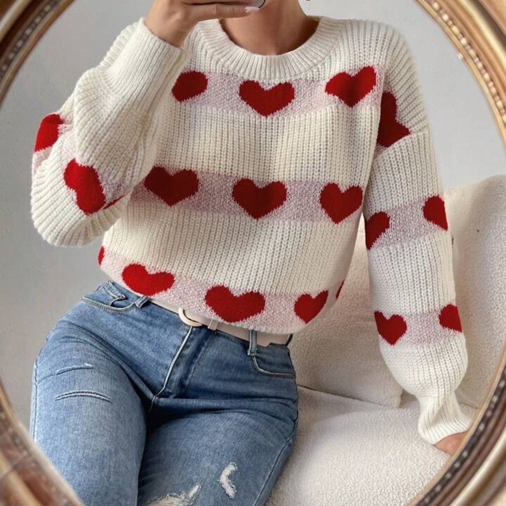 Heart & Hips Red Heart Cream Sweater